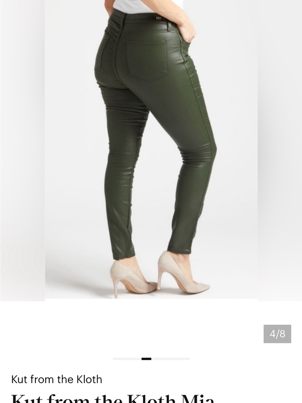 Kut from the Kloth Olive Green Coated Skinny Pants, NWT, size 4